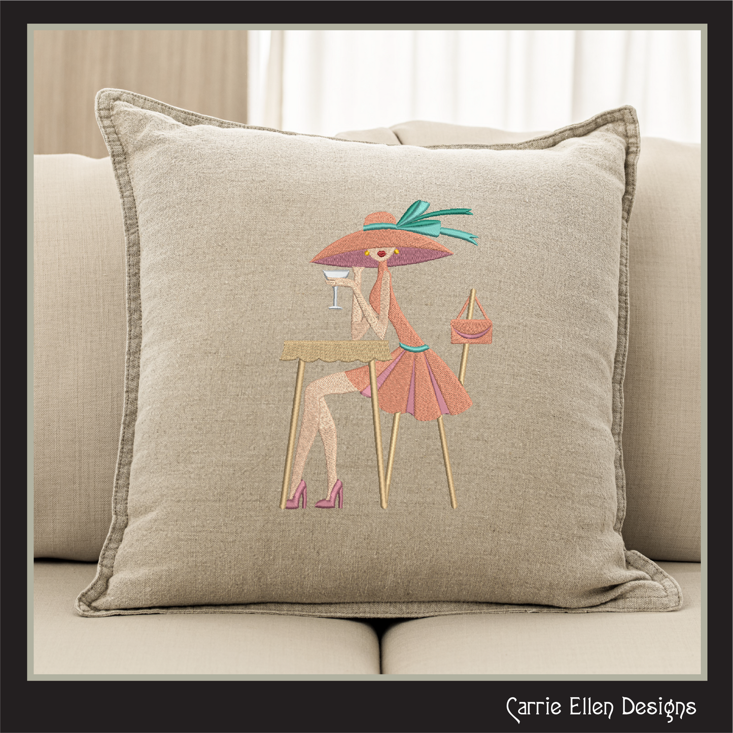 Elegant Lady at Café Machine Embroidery Design | Fashion Lady Embroidery Pattern | Chic Café Scene Stitch File, 6 Sizes, (4013)