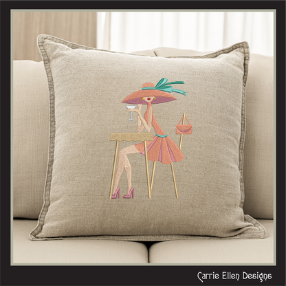 Elegant Lady at Café Machine Embroidery Design | Fashion Lady Embroidery Pattern | Chic Café Scene Stitch File, 6 Sizes, (4013)