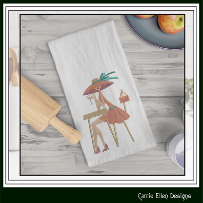 Elegant Lady at Café Machine Embroidery Design | Fashion Lady Embroidery Pattern | Chic Café Scene Stitch File, 6 Sizes, (4013)
