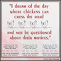 I Dream of the Day Chickens Cross the Road Machine Embroidery Design | Funny Chicken Quote Stitch File, 6 Sizes (4015)