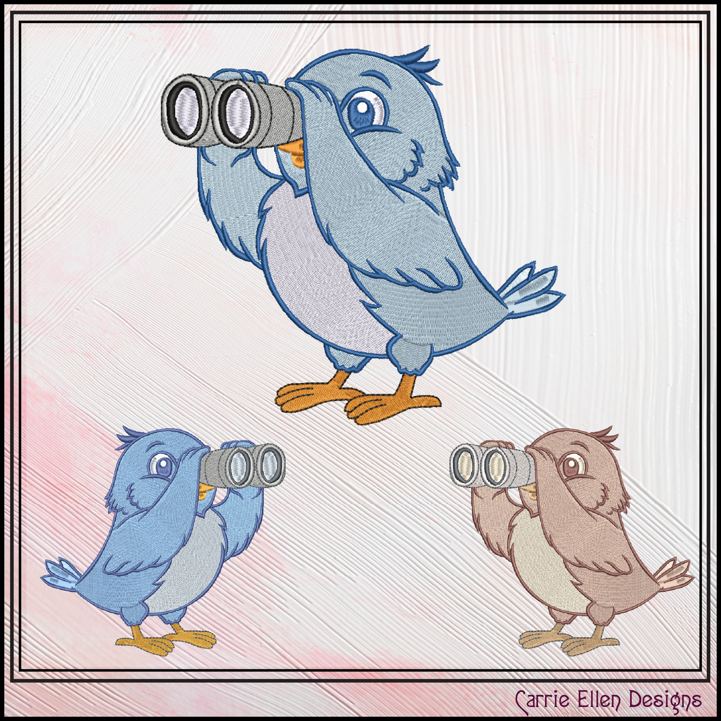 Bird with Binoculars Machine Embroidery Design | Funny Cartoon Bird Watching Stitch File, 6 Sizes (4019)