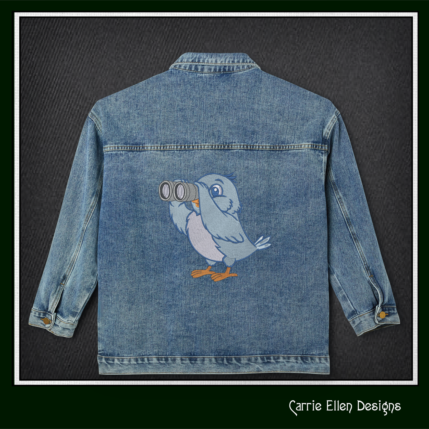 Bird with Binoculars Machine Embroidery Design | Funny Cartoon Bird Watching Stitch File, 6 Sizes (4019)