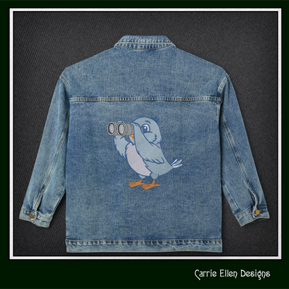 Bird with Binoculars Machine Embroidery Design | Funny Cartoon Bird Watching Stitch File, 6 Sizes (4019)