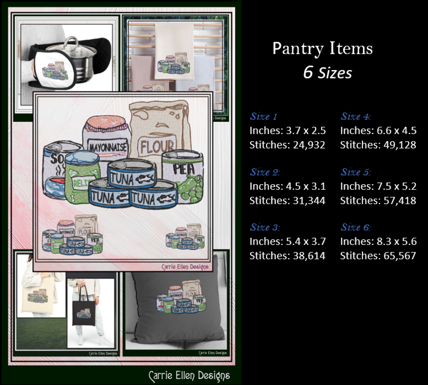 Pantry Items Machine Embroidery Design | Kitchen Food Cans Flour Mayonnaise Stitch File, 6 Sizes (4020)