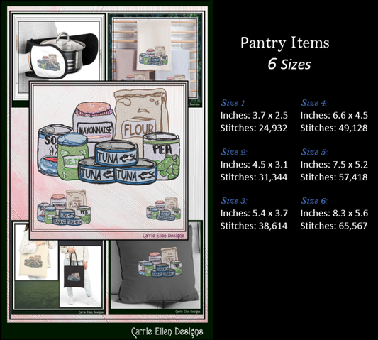 Pantry Items Machine Embroidery Design | Kitchen Food Cans Flour Mayonnaise Stitch File, 6 Sizes (4020)