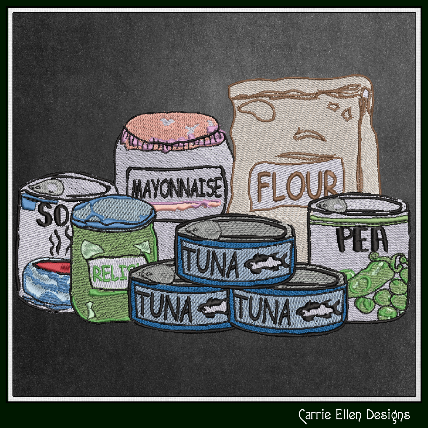 Pantry Items Machine Embroidery Design | Kitchen Food Cans Flour Mayonnaise Stitch File, 6 Sizes (4020)