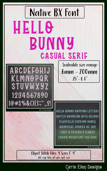 Hello Bunny Casual Serif BX Font & Lettering Stitch Files |Native Embrilliance Machine Embroidery Font (4022)