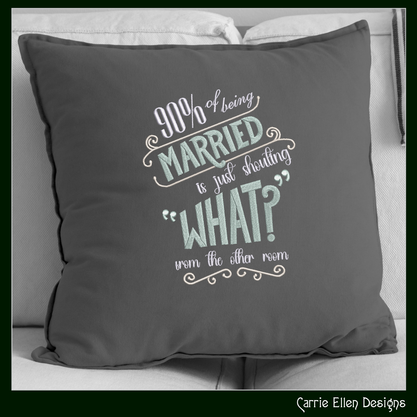 90% of Being Married Is Just Shouting “What?” Machine Embroidery Design | Funny Marriage Quote Stitch File, 6 Sizes (4027)