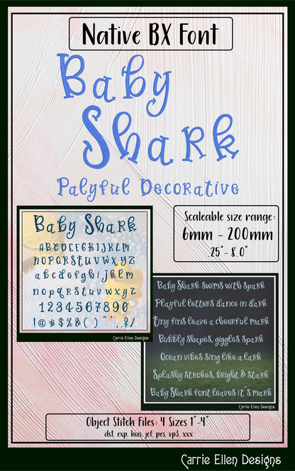 Baby Shark Playful Decorative BX Font & Lettering Stitch Files |Native Embrilliance Machine Embroidery Font (4048)