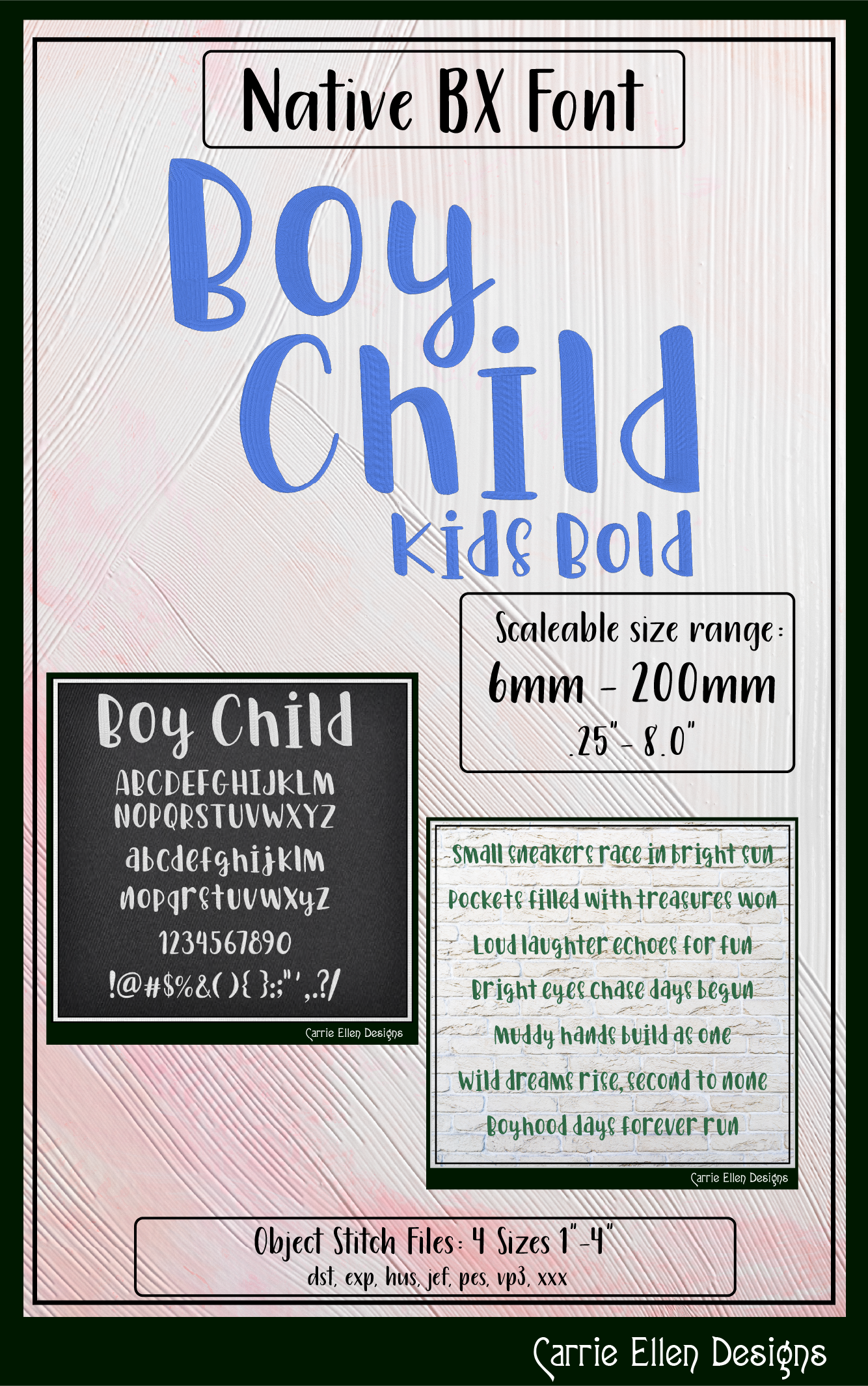 Boy Child Machine Embroidery Design | Modern Kids Native Embrilliance Machine Embroidery Font (4050)