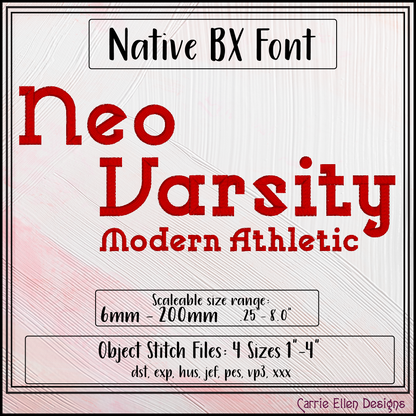 Neo Varsity Modern Athletic BX Font & Lettering Stitch Files | Native Embrilliance Machine Embroidery Font (4051)