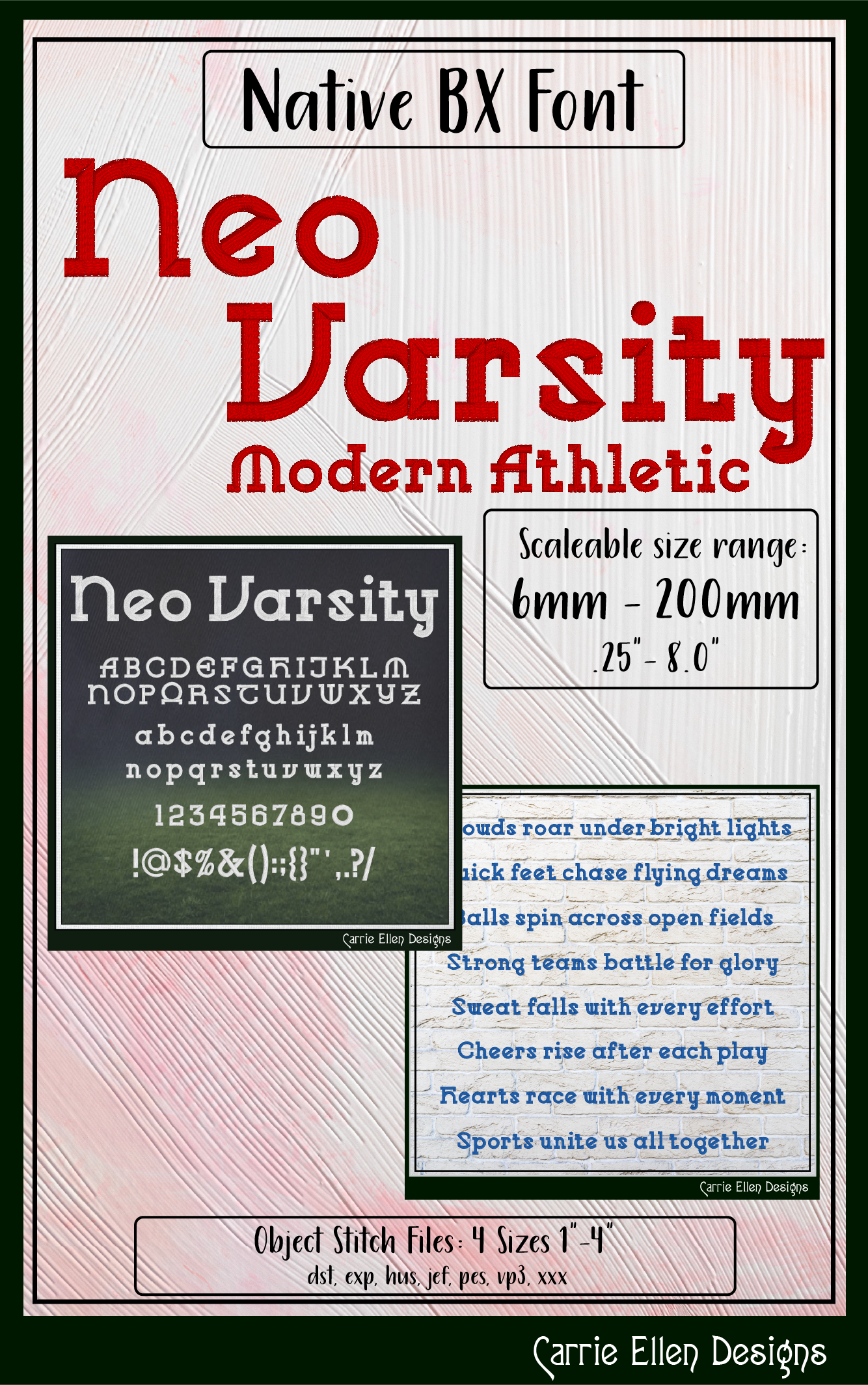 Neo Varsity Modern Athletic BX Font & Lettering Stitch Files | Native Embrilliance Machine Embroidery Font (4051)