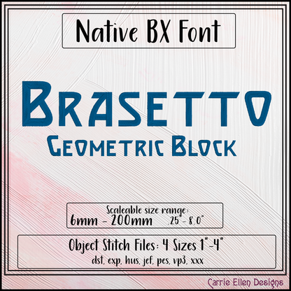 Brasetto Geometric Block BX Font & Lettering Stitch Files | Native Embrilliance Machine Embroidery Font (4052)