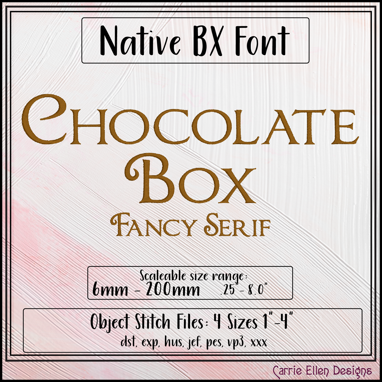 Chocolate Box Fancy Serif BX Font & Lettering Stitch Files | Native Embrilliance Machine Embroidery Font (4053)