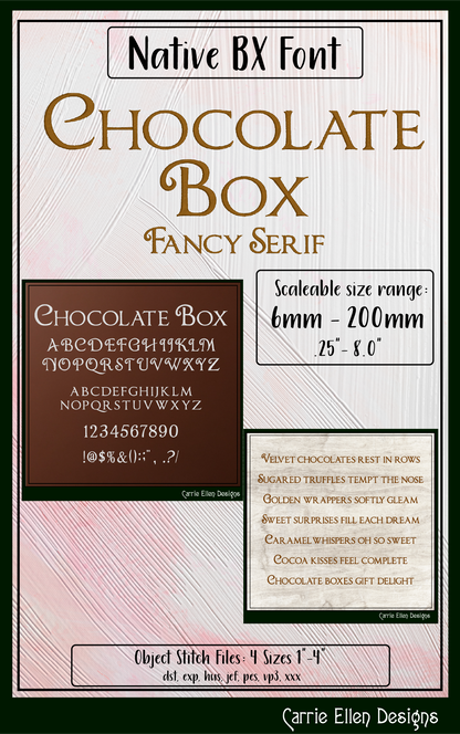 Chocolate Box Fancy Serif BX Font & Lettering Stitch Files | Native Embrilliance Machine Embroidery Font (4053)