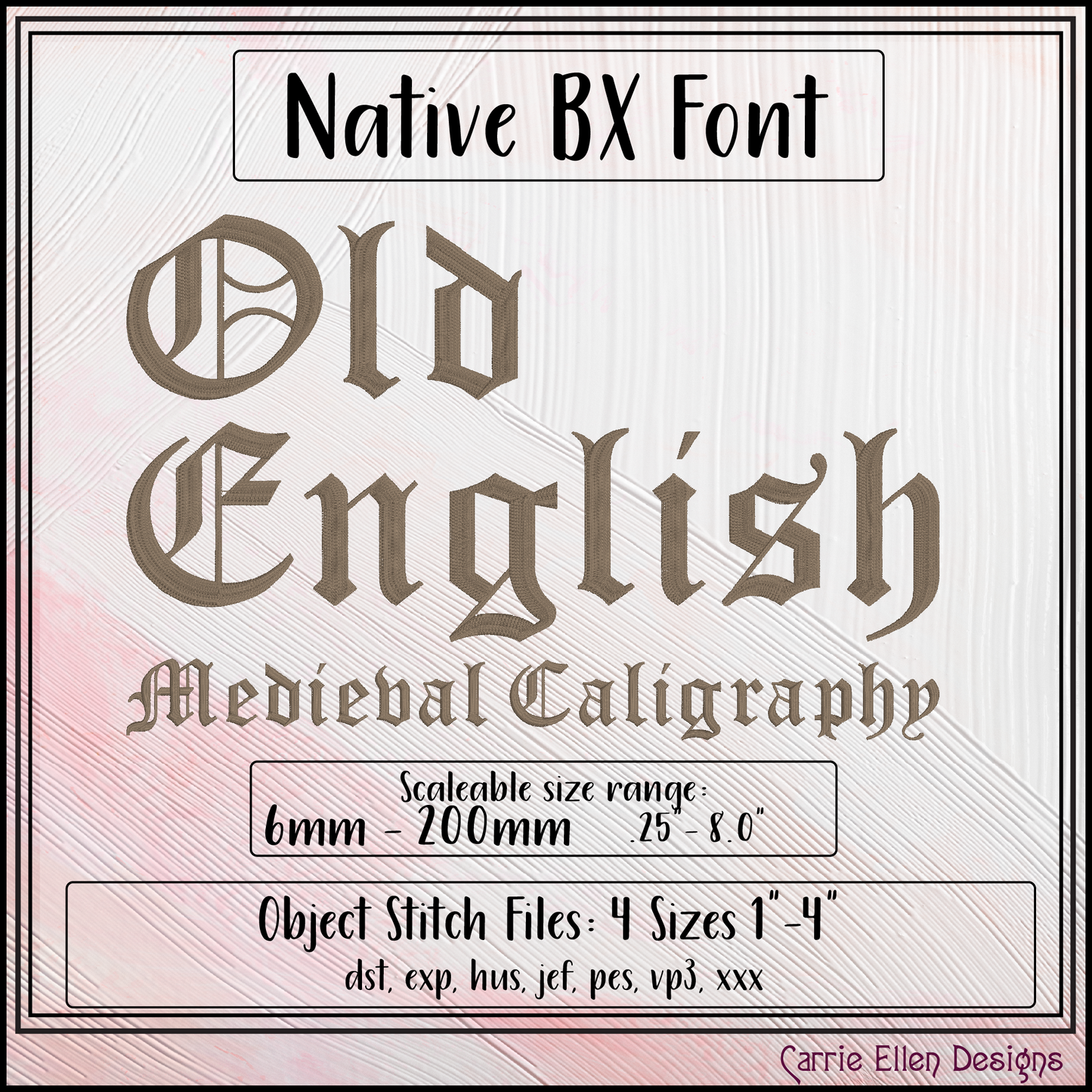 Old English Medieval Calligraphy BX Font & Lettering Stitch Files | Native Embrilliance Machine Embroidery Font (4056)