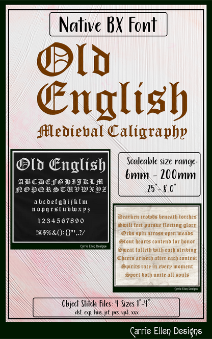 Old English Medieval Calligraphy BX Font & Lettering Stitch Files | Native Embrilliance Machine Embroidery Font (4056)