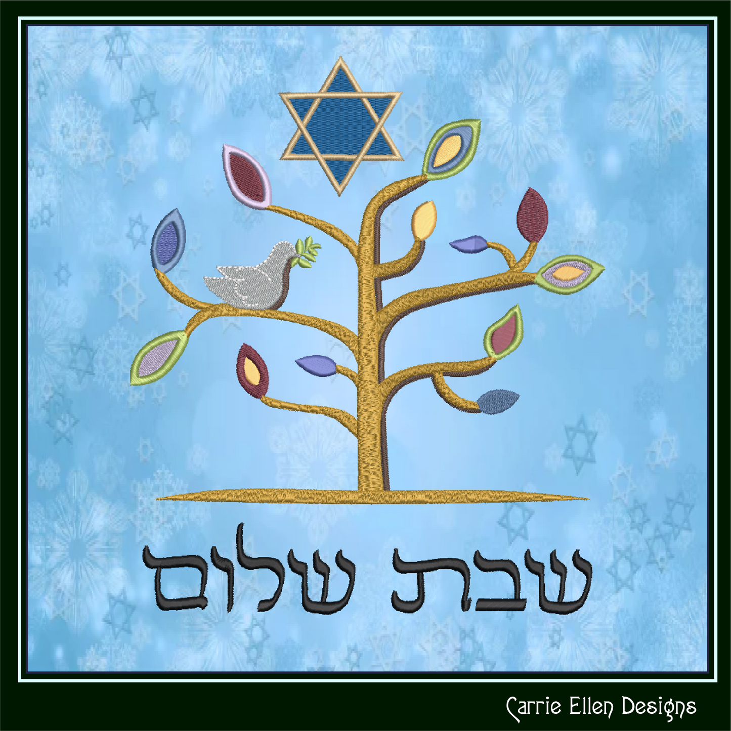 Shabbat Shalom Tree Machine Embroidery Design | Tree of Life with Dove & Star of David | Jewish Holiday Embroidery Design | 6 Sizes (4064)