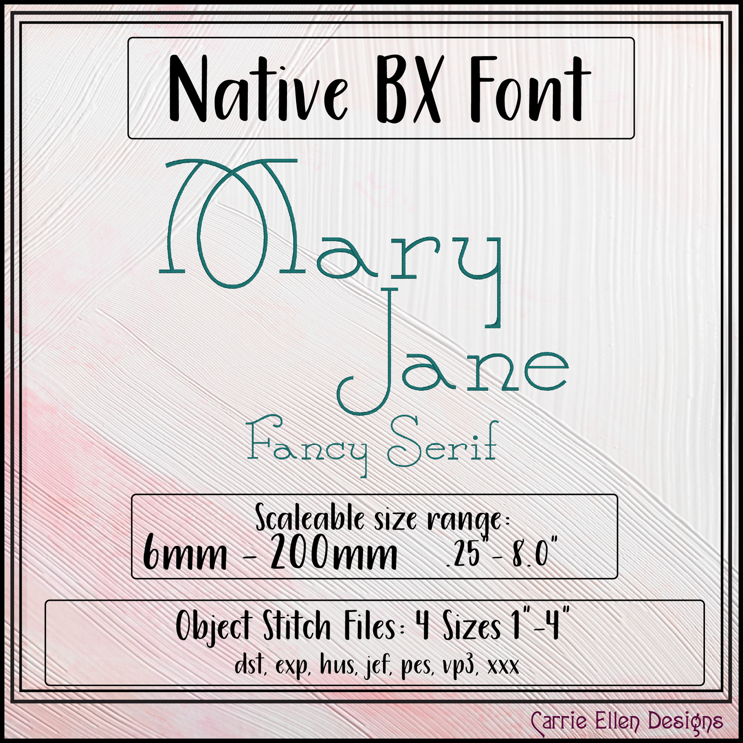 Mary Jane Fancy Serif BX Font & Lettering Stitch Files | Native Embrilliance Machine Embroidery Font (4066)