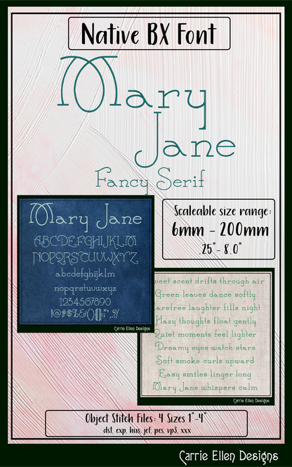 Mary Jane Fancy Serif BX Font & Lettering Stitch Files | Native Embrilliance Machine Embroidery Font (4066)