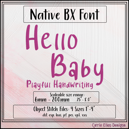 Hello Baby Playful Handwriting BX Font & Lettering Stitch Files | Native Embrilliance Machine Embroidery Font (4070)