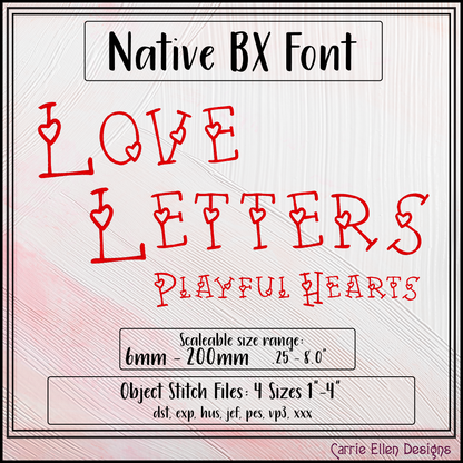 Love Letters Playful Hearts BX Font & Lettering Stitch Files | Native Embrilliance Machine Embroidery Font (4075)