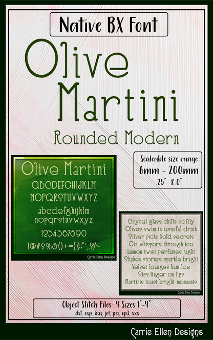 Olive Martini Rounded Modern BX Font & Lettering Stitch Files | Native Embrilliance Machine Embroidery Font (4076)