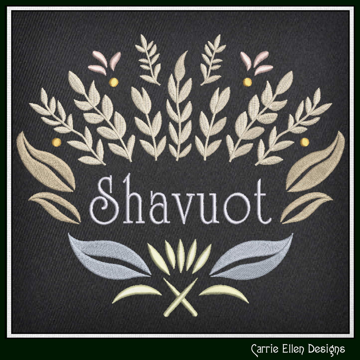 Shavuot Machine Embroidery Design | Jewish Holiday Floral Wheat Stitch File, 6 Sizes (4081)