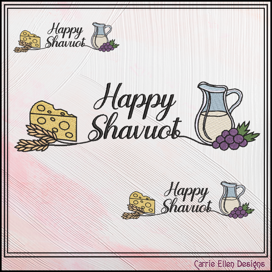 Happy Shavuot Machine Embroidery Design | Jewish Holiday Stitch File, 6 Sizes (4083)