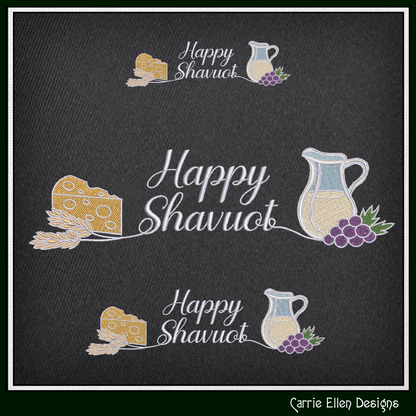 Happy Shavuot Machine Embroidery Design | Jewish Holiday Stitch File, 6 Sizes (4083)