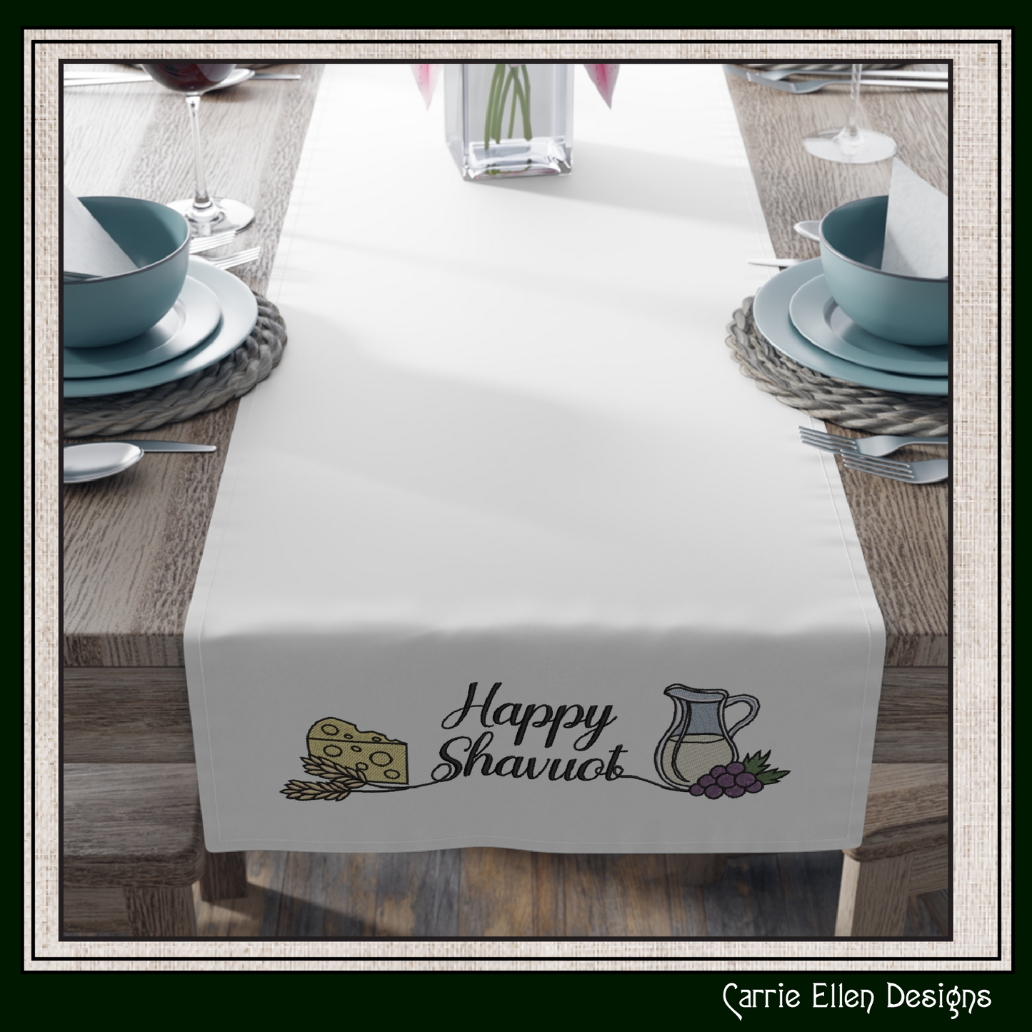 Happy Shavuot Machine Embroidery Design | Jewish Holiday Stitch File, 6 Sizes (4083)