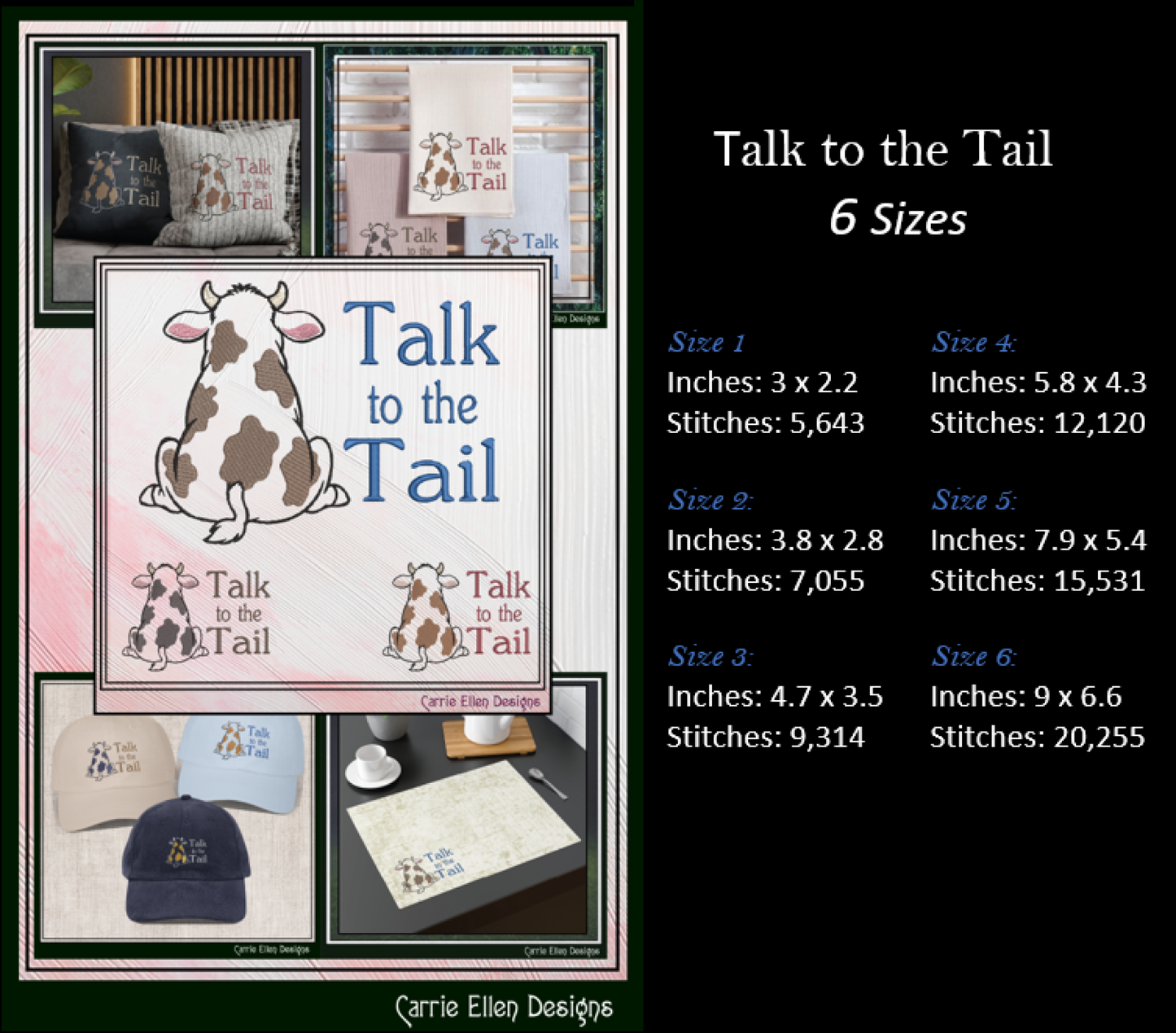 Talk to the Tail Cow Machine Embroidery Design | Funny Farm Animal Stitch File, 6 Sizes (4084)