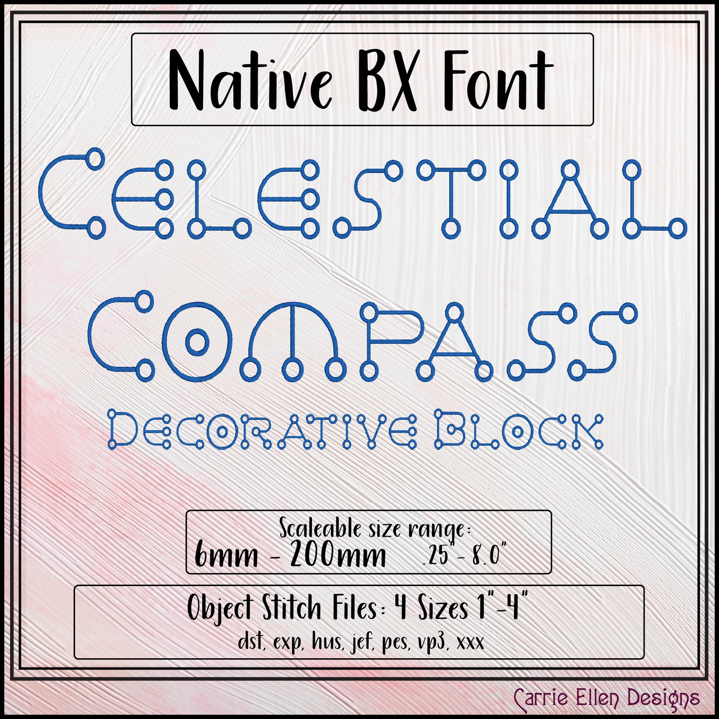 Celestial Compass Geometric Block BX Font & Lettering Stitch Files | Native Embrilliance Machine Embroidery Font (4087)