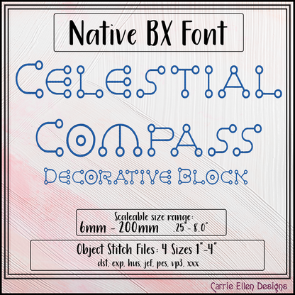 Celestial Compass Geometric Block BX Font & Lettering Stitch Files | Native Embrilliance Machine Embroidery Font (4087)