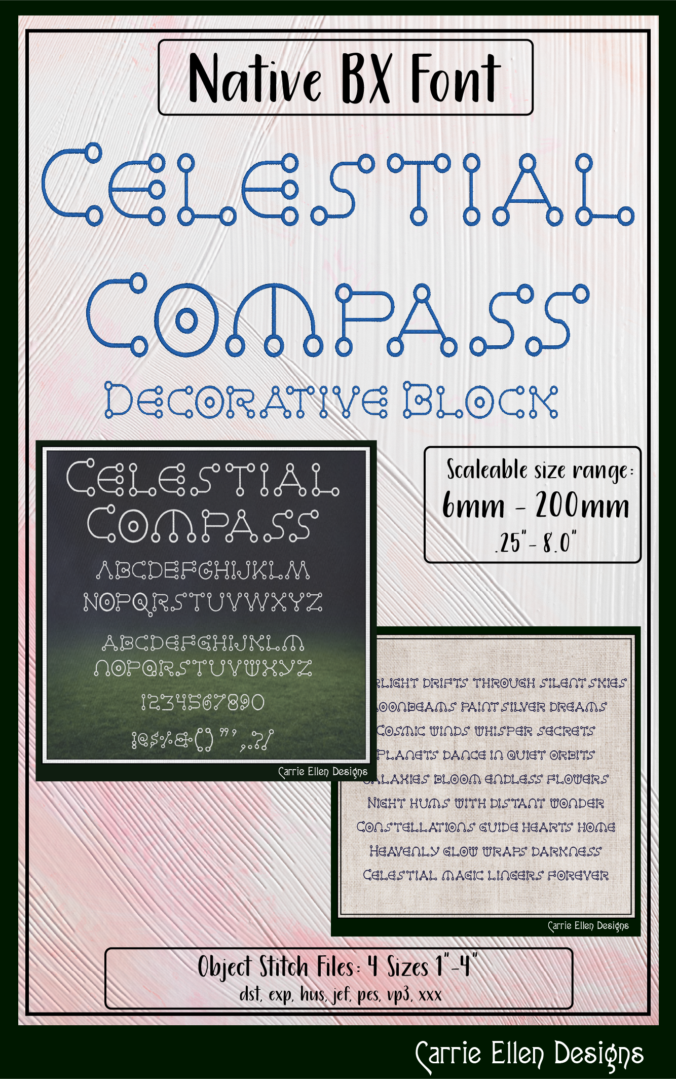 Celestial Compass Geometric Block BX Font & Lettering Stitch Files | Native Embrilliance Machine Embroidery Font (4087)