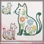Embroidery design of cats with floral patterns on a textured background