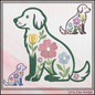 Floral Dog Machine Embroidery Design features an adorable dog silhouette accented with delicate flowers and botanical details
