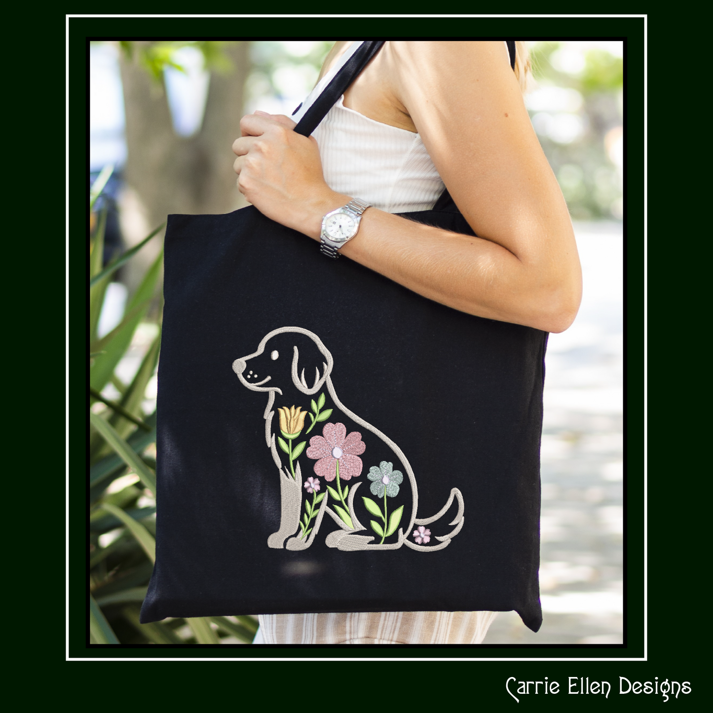 Floral Dog Machine Embroidery Design | Woodland Puppy with Flowers Stitch File, 6 Sizes (4093)