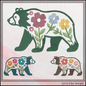 Decorative design of bears with floral patterns on a textured background, featuring the brand 'Carrie Ellen Designs'.