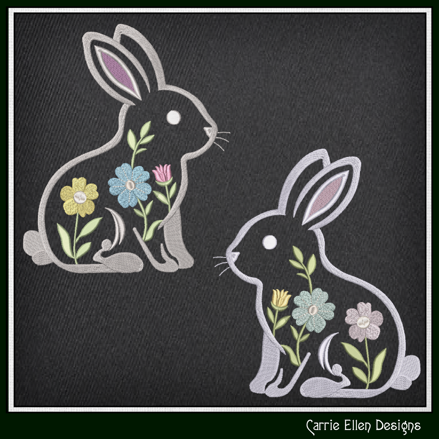 Floral Rabbit Machine Embroidery Design | Woodland Bunny with Flowers Stitch File, 6 Sizes (4099)
