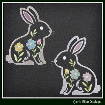 Floral Rabbit Machine Embroidery Design | Woodland Bunny with Flowers Stitch File, 6 Sizes (4099)