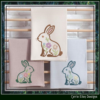 Floral Rabbit Machine Embroidery Design | Woodland Bunny with Flowers Stitch File, 6 Sizes (4099)