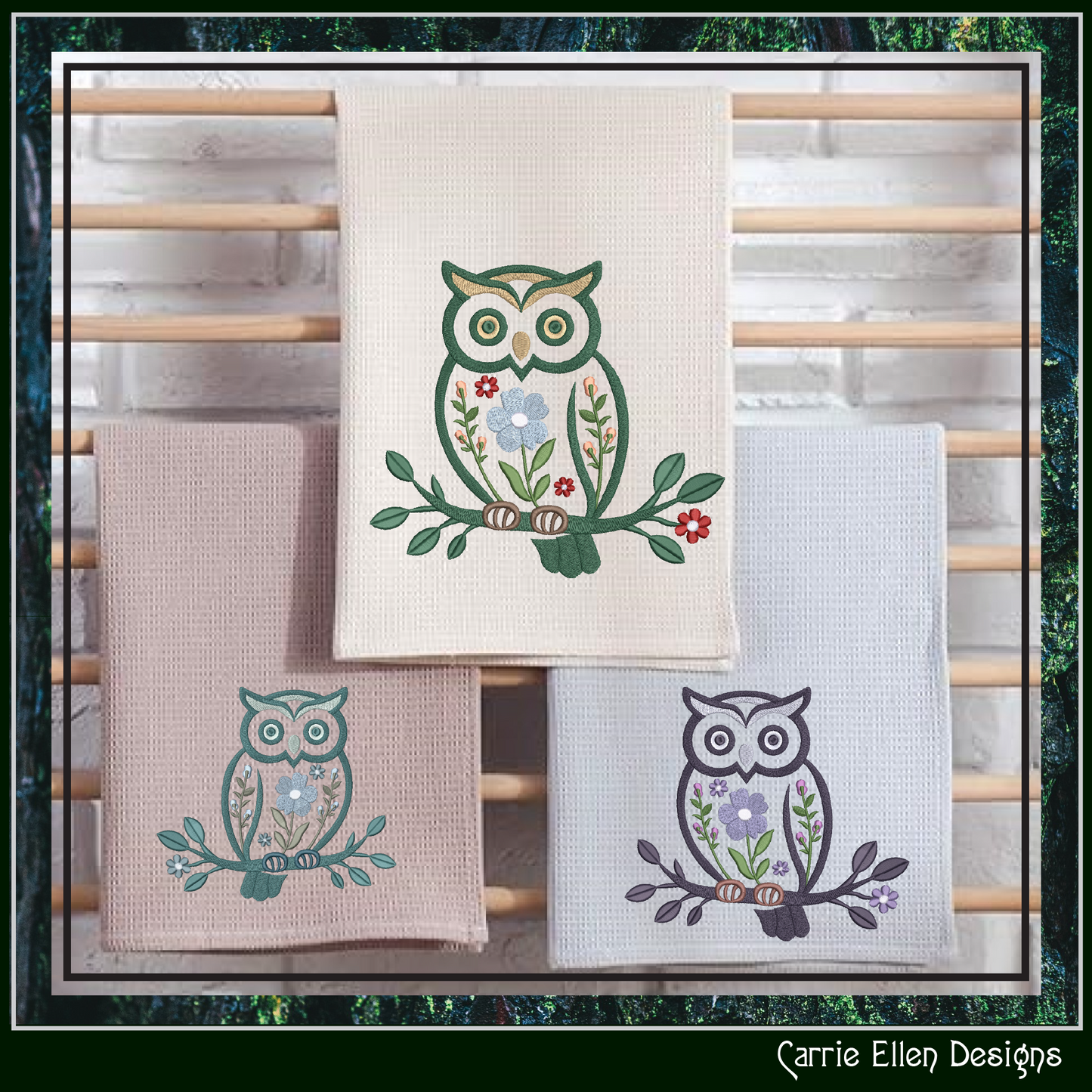 Floral Owl Machine Embroidery Design | Woodland Owl with Flowers Stitch File, 6 Sizes (4100)