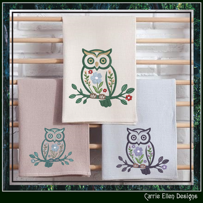 Floral Owl Machine Embroidery Design | Woodland Owl with Flowers Stitch File, 6 Sizes (4100)