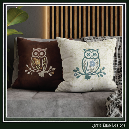 Floral Owl Machine Embroidery Design | Woodland Owl with Flowers Stitch File, 6 Sizes (4100)