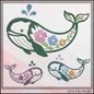Floral Whale Machine Embroidery Design | Ocean Whale with Flowers Stitch File, 6 Sizes (4101)