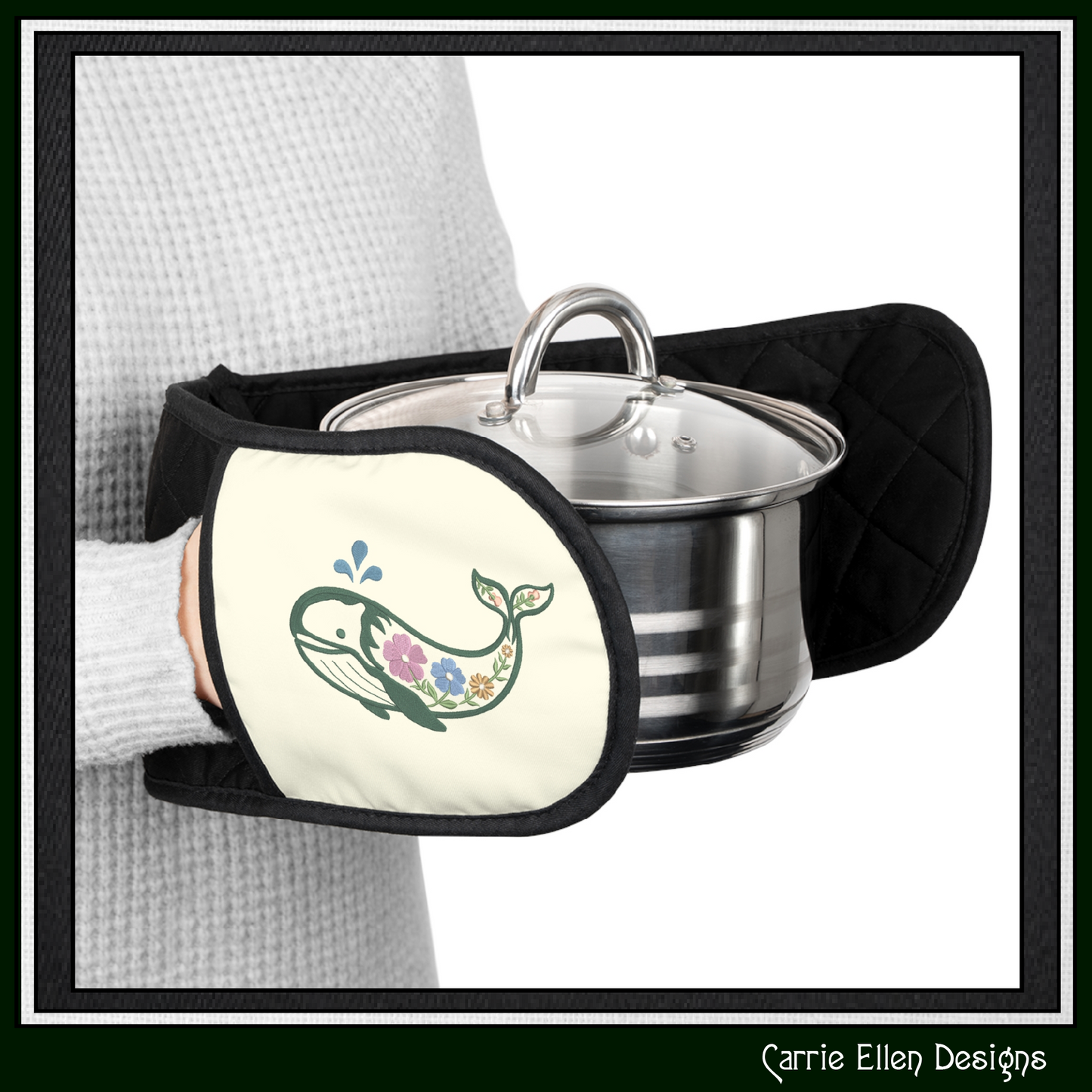 Floral Whale Machine Embroidery Design | Ocean Whale with Flowers Stitch File, 6 Sizes (4101)