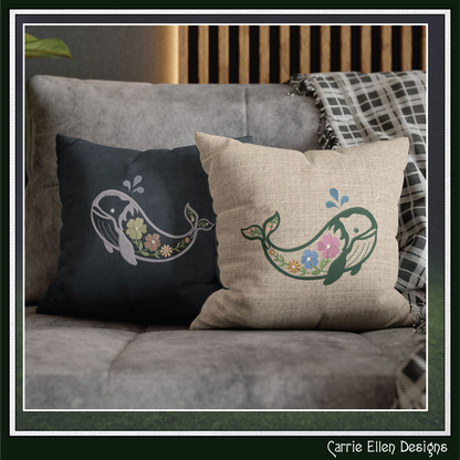 Floral Whale Machine Embroidery Design | Ocean Whale with Flowers Stitch File, 6 Sizes (4101)