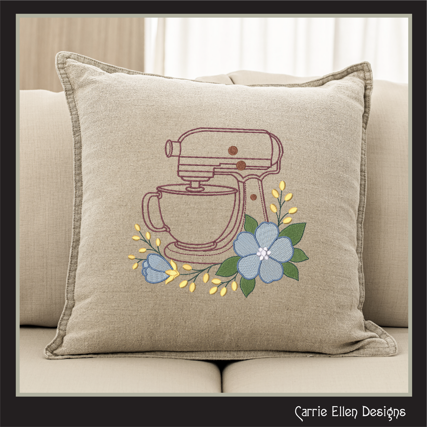 Floral Kitchen Mixer Machine Embroidery Design | Baking Mixer with Flowers Stitch File, 6 Sizes (4108)