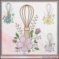 Floral Kitchen Whisk Machine Embroidery Design | Baking Whisk with Flowers Stitch File, 6 Sizes (4109)